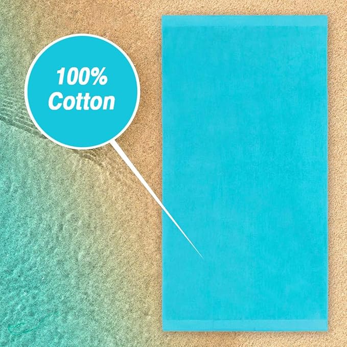 Kaufman - Personalized Velour Beach and Pool Towel 100% Cotton 30in X 60in Solid Color Bath Towel Embroidered (Turquoise)