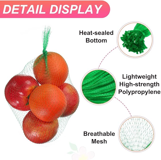 uxcell 100PCS Reusable Mesh Produce Bags, 11.8 Inches Egg Hatching Bags Washable Breathable Fruit Net Stretchable Mesh Netting Storage for Seafood Vegetable Onion Grocery Shopping, Green