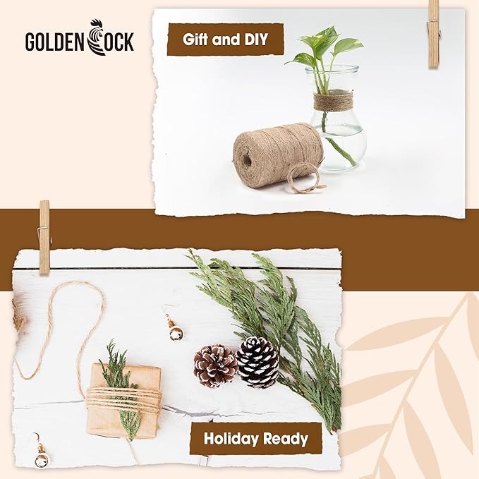 2mm - 600FT Natural Jute Twine Rope String - for Crafts Gardening Plant Accessories Gift Wrapping, Arts Packing Material Christmas Twine Bulk Wedding Decor