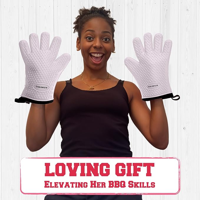 KITCHEN PERFECTION Silicone Smoker Oven Gloves for Women -Extreme Heat Resistant BBQ Gloves -Handle Hot Food Right on Your Smoker Grill Fryer|Waterproof Oven Mitts Grill |Superior Set+3 Bonuses