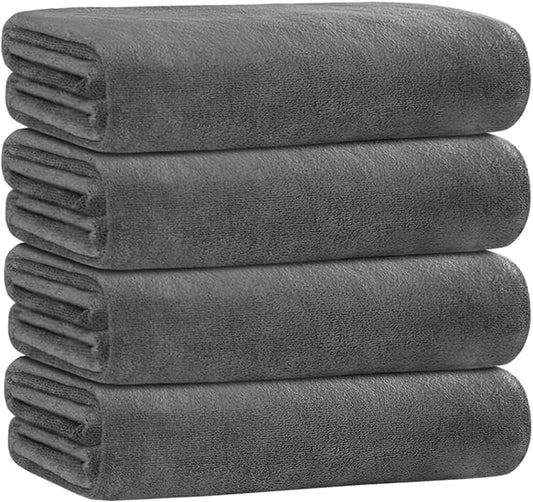 JML Bath Towels for Adult Body, Large Microfiber Bath Towels Set 4 Pack (30" x 60"), Lightweight & Soft Absorbent for Bathroom Spa Gym Yoga Salon Sauna, Grey
