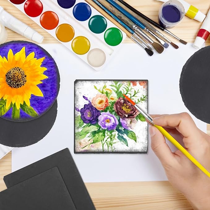 50 Pack 4 Inch Slate Coasters for Drinks, Black Stone Coasters with Anti-Scratch Bottom, Ideal for Home Decor, Bar, Housewarming Gifts, and Laser Engraving KUKLIPJIM