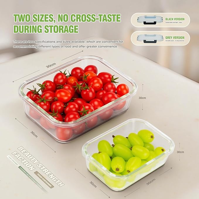 [10-Pack Glass Meal Prep Containers with Lids, Food Storage Containers with Snap Locking Lids, Airtight Lunch Containers, Microwave, Oven, Freezer and Dishwasher,Black