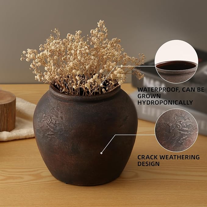 Farmhouse Vase for Home Decor, Vintage Rustic Terracotta Flower Vase Suitable for Home Decor, Living Room, Shelf, Dining Table. ZSHLXM