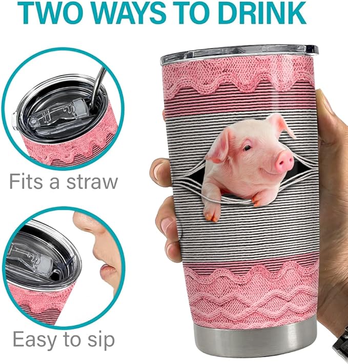 SANDJEST Pig Tumbler 20oz Stainless Steel Insulated Tumblers Coffee Travel Mug Cup Funny Pig Gifts for Women Girls Gift for Birthday Christmas