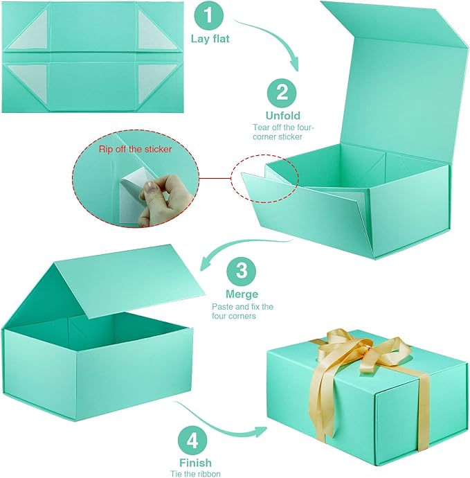 MOYEUPAC 9" X 7" X 4" Blue Gift Box with Lids for Presents Magnetic Closure for Packaging Magneti for Christmas, Halloween, Birthday Gift Box and Various Holidays,Heavenly Blue