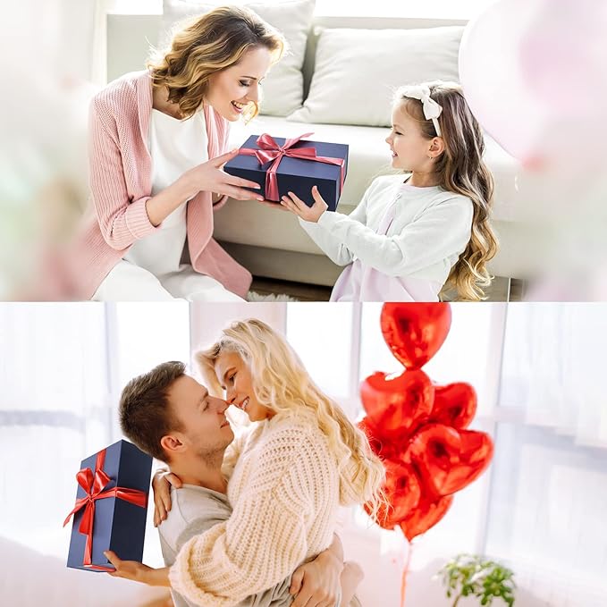 4 Pack 12x8x4 Inches Gift Boxes with Magnetic Closure Lids, Blue Magnetic Box for Wedding, Groomsmen Bridesmaid Proposal, Birthdays, Mother's Day