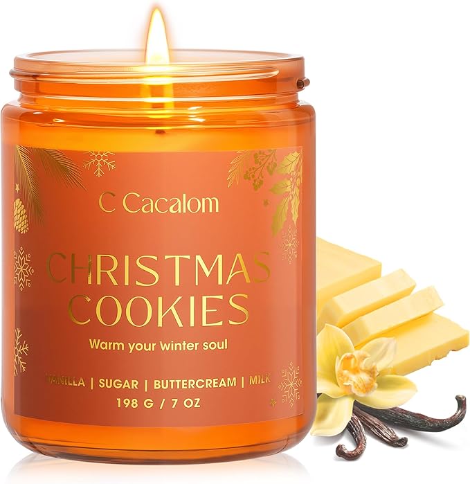 Christmas Soy Candles for Christmas Home Decor Non-Toxic Aromatherapy Scented Candles for Holiday Christmas Gifts, Cozy Cute Jar Candle, Winter Candle for Women Men, Christmas Cookies Vanilla Candle