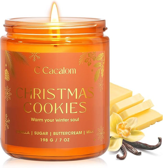 Christmas Soy Candles for Christmas Home Decor Non-Toxic Aromatherapy Scented Candles for Holiday Christmas Gifts, Cozy Cute Jar Candle, Winter Candle for Women Men, Christmas Cookies Vanilla Candle