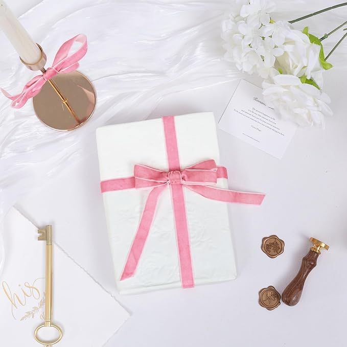 Vintage Peach Pink Velvet Ribbon Christmas Ribbon for Gift Wrapping Crafts Christmas Tree Ornaments Garland Decorations, 5/8 Inch X 25Yd