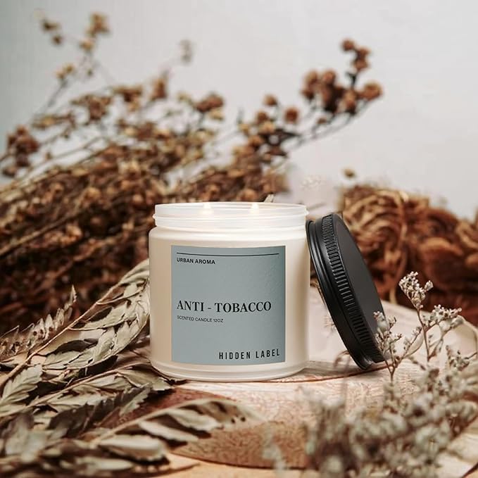 Hidden Label Anti Tobacco Scented Candle, 12oz Natural Soy Wax Non Toxic, 2 Wick Candles for Home Scented, 70hours Clean Burning Aromatherapy Candle, Bacehlor Pad Decor | The Perfect Mens Gift