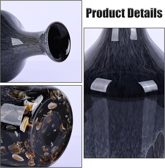 12.2" Tall Hand Blown Glass Vase – Pretty Grey Decorative Flower Vase, Modern Vintage Fusion Home Decor, Colorful Murano Glass Vases for Table Centerpieces, Living Room, Bathroom, Entry Table