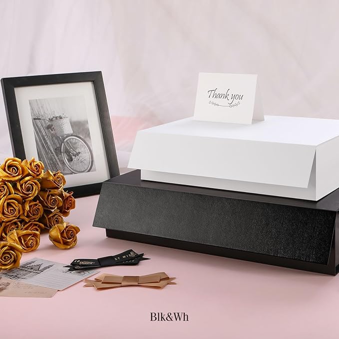 BLK&WH 5 Extra Large Gift Boxes 17x11x4 Inches, Black Gift Boxes with Magnetic Closure Lid, Sturdy Shirt Boxes, Rectangle Collapsible Boxes for Clothes (Glossy Black with Grass Texture)