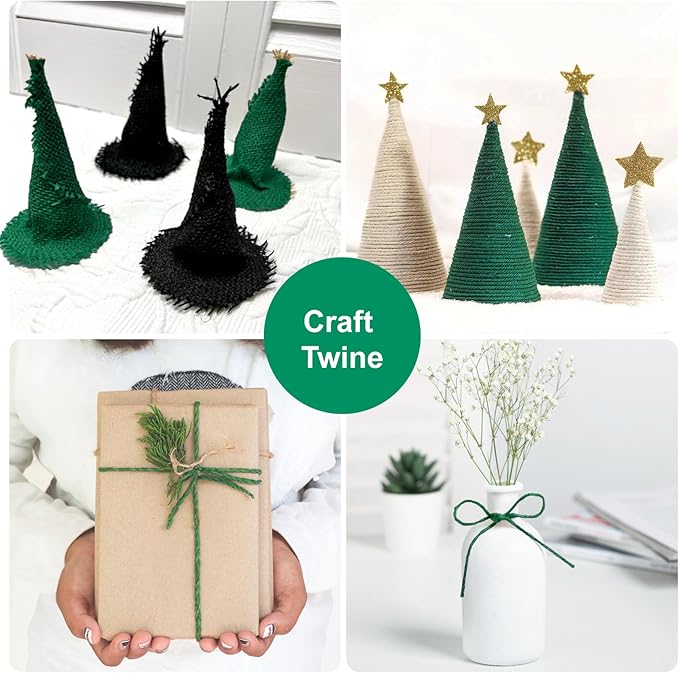 G2PLUS Garden Twine, 3MM 328 Feet Natural Jute Twine String, 3 Ply Green Heavy Duty Hemp Rope String for Gift Wrapping, DIY Arts & Crafts, Climbing Plants, Home Decor, Christmas