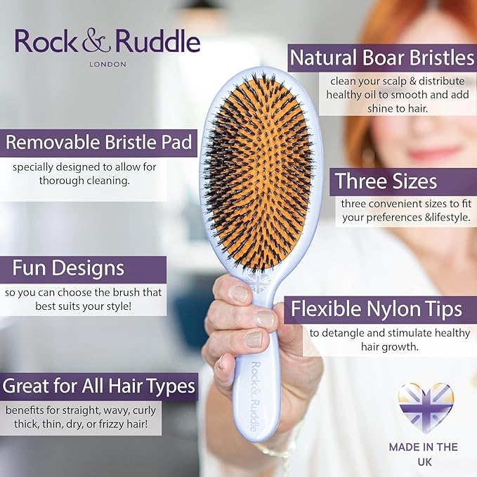 Rock & Ruddle Soft White Natural Boar Bristle Hairbrush for Babies and Young Children | Perfect for Fine Hair Detangling and Smoothing - Pretty Blue