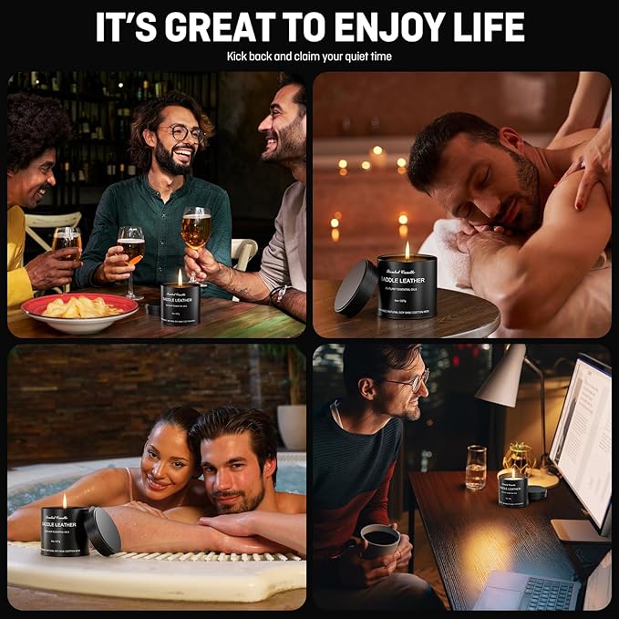 Men Scented Candle | Matte Tin Jar Aromatherapy Candle for Men | 1 Pack(8oz) Soy Wax Candles for Home,Office | Saddle Leather Fragrance Manly Gift for Boyfriend,Fathers Day and Christmas