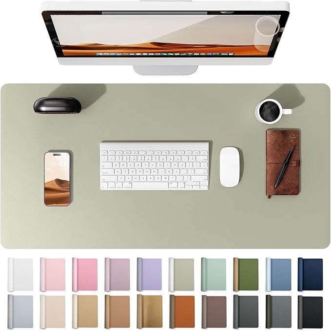 YSAGi Leather Desk Protector, Office Mat, Large Mouse Mat, Non-Slip PU Leather Blotter, Laptop Pad, Waterproof Writing Pad for Office and Home (Sage Green, 35.4" x 17")