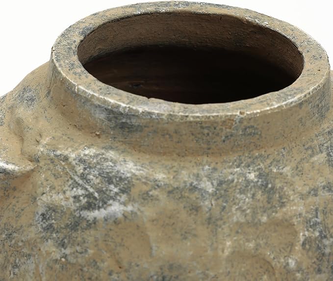 LuxenHome Rustic Ceramic Vase, 11" Tall Old-World Brown with Gray Round Terracotta Vases with Handles, Vintage Pottery Decorative Vase for Shelf Dining Table, Farmhouse Flower Vase for Home Decor