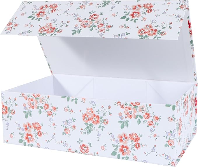 Floral Gift Box with Magnetic Lids 13.8x8.3x4.4 in, Large Bridesmaid Proposal Boxes, Rectangle Wedding Decorative Storage Box 1 Pack