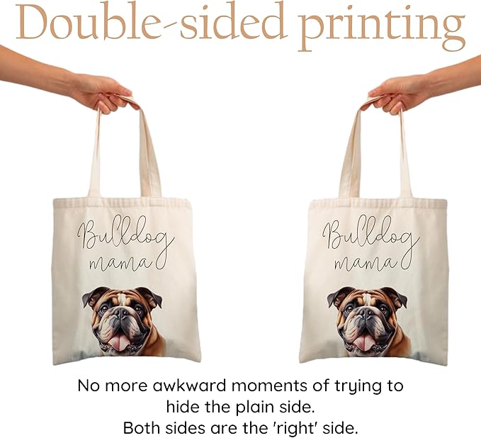 Bulldog Mama Tote Bag – Cute English Bulldog Dog Lover Canvas Bag, Reusable Shopping Shoulder Bag for Women, Pet Mom Gift, Everyday Grocery & Travel Tote.018