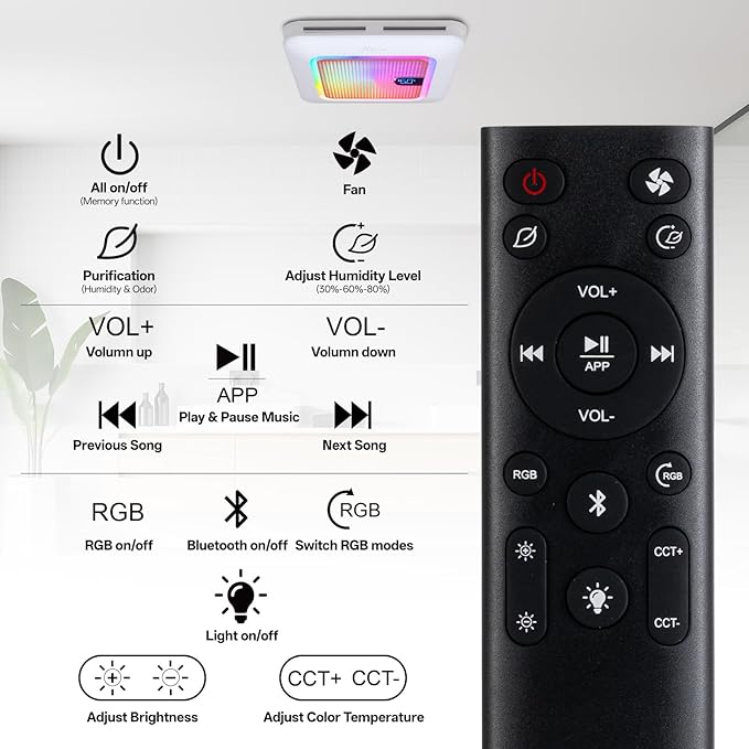 Smart Bathroom Exhaust Fan with Bluetooth Speaker, 230 CFM 1.0 Sone Exhaust Fan with Humidity & Odor Sensor, Remote/App/Voice Control, Adjustable LED Lighting & Dynamic RGB Mood Light (Pink)