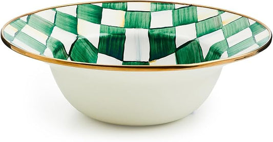 MACKENZIE-CHILDS Enamel Serving Bowl, Enamel Serveware Bowl, 12 Inches, Green-and-White Emerald Check