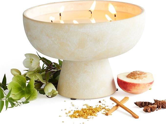 BLUEME Calm - Osmanthus & Sandalwood, Luxury Candle w/Essential Oils, 6 Wick, Hand-Poured Soy, Cotton Wick, Ceramic