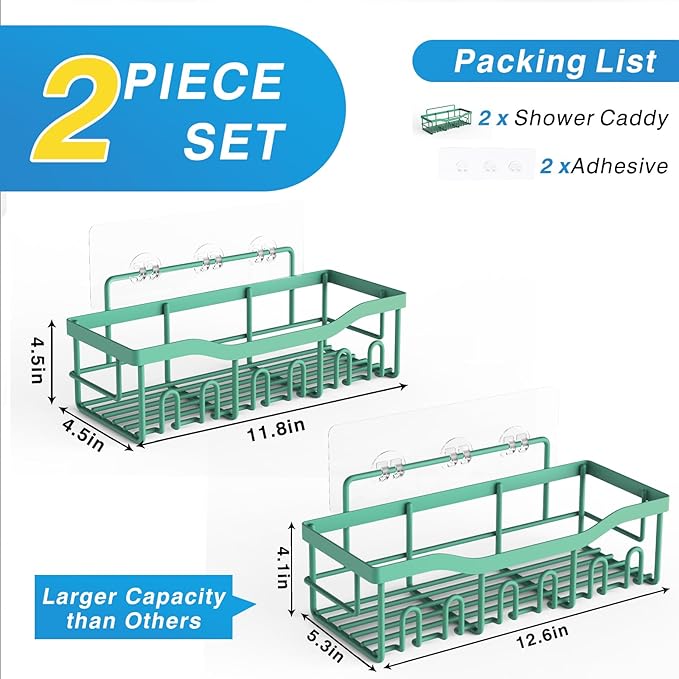 EUDELE Shower Caddy 2 Pack, Adhesive Shower Organizer for Home Decor & Kitchen Storage, No Drilling, Rustproof Stainless Steel Bathroom Shelf Organizer