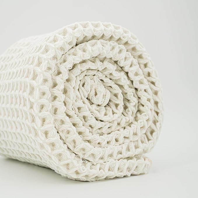 Luxury Japanese Cotton Silk Waffle Bath Towel | Plush, Absorbent, and Quick Dry (Shell White, Face Towel, 16" x 16")