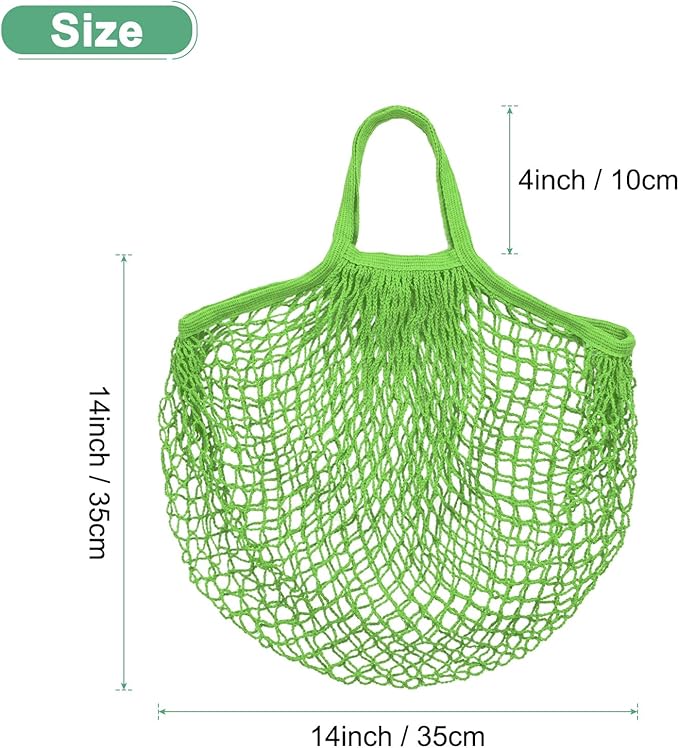 1-Pack Cotton Mesh Bag, Reusable Washable Mesh Net String Grocery Bags, Reusable Produce Bags with Handle, Net Tote Bag for Fruits/Vegetables Shopping [Green, Short Handle]