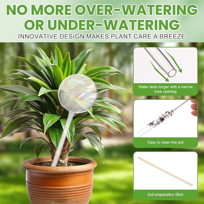 6 Pcs Plant Watering Globes Glass Iridescent Rainbow Self Watering Globes Clear Automatic Plant Watered Bulbs Devices Set Including 16oz 13oz 10oz for Indoor Plants Home Garden Vacation Care