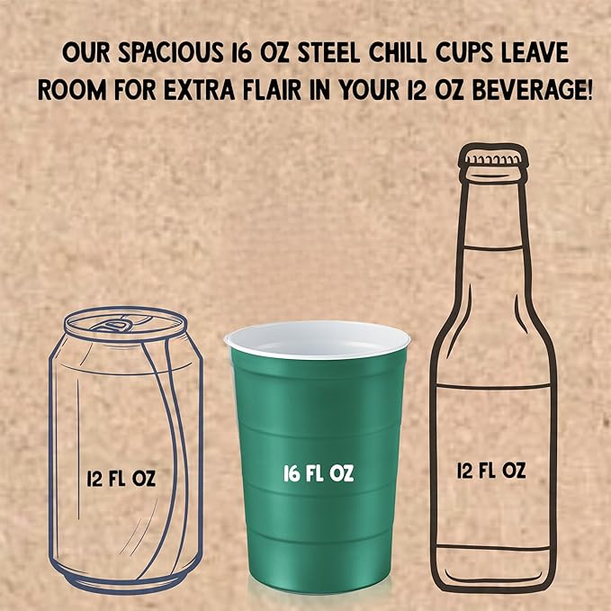 16 oz. Party Cups, Perfect for Cold Drinks, Sturdy & Durable, Disposable and 100% Recyclable, Made in USA, Green, 12 Count