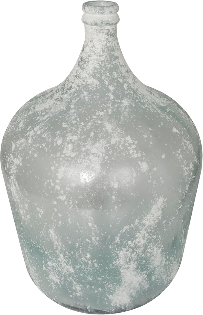 Deco 79 Recycled Glass Handmade Decorative Vase Frosted Spanish Bottle Centerpiece Vase, Flower Vase for Home Decoration 14" x 14" x 22", Clear