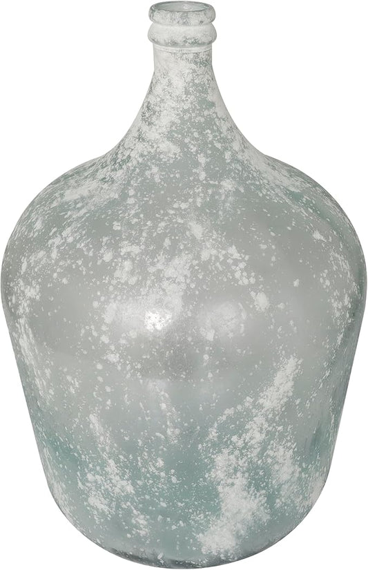 Deco 79 Recycled Glass Handmade Decorative Vase Frosted Spanish Bottle Centerpiece Vase, Flower Vase for Home Decoration 14" x 14" x 22", Clear