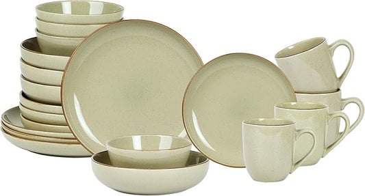 HomeVSS 20-Piece Dinnerware Set - Serves 4, Shiny Glaze Beige plates and bowls sets with Speckle Effect for Microwave & Dishwasher Safe