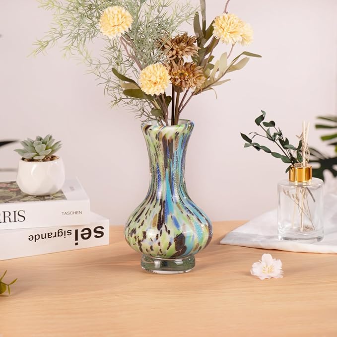 KAMMAK Colored Glass Vase, Beautiful Hand Blown Decorative Vase, Modern Art Vase for Flower Mantle Dining Table Centerpiece, Entryway Living Room Wedding Decoration, FH019