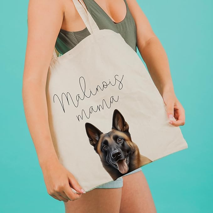 Dog Mama Tote Bag – Cute Dog Lover Canvas Bag, Reusable Shopping Shoulder Bag for Women, Pet Mom Gift,