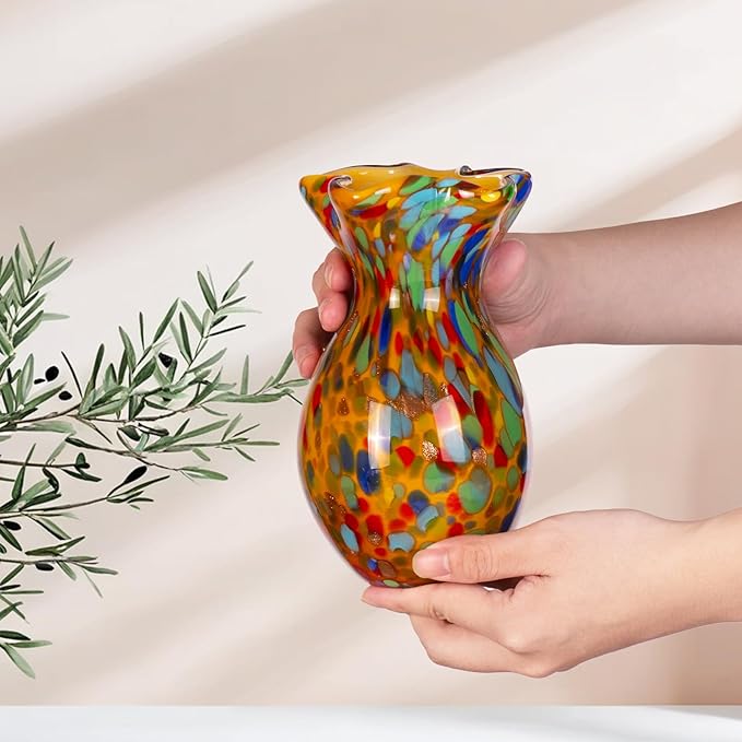KAMMAK Colored Glass Vase, Beautiful Hand Blown Decorative Vase, Modern Art Vase for Flower Mantle Dining Table Centerpiece, Entryway Living Room Wedding Decoration, FH009