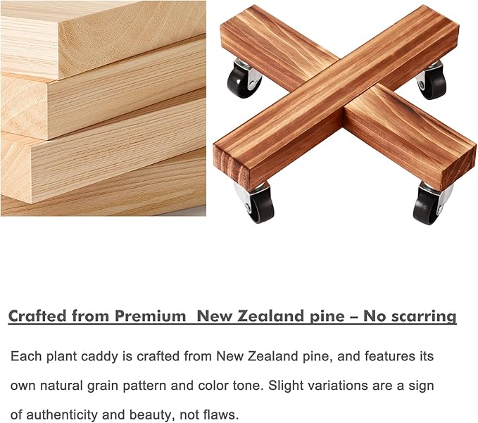 Wooden Plant Caddy with Wheels 12 Inch Rolling Plant Stand on Wheels Heavy Duty Plant Dolly for Large Plants Plant Roller with Wheels Planter Wheels Base Indoor & Outdoor, Pine