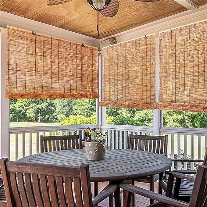 Bamboo Privacy Blinds, Cordless Outdoor Bamboo Roll up Shades for Patio Porch, 30" 34" 40" 45" 50" 55" 65" 70" Cordless Roll up Shade Roman Shades for Home Decor Balcony