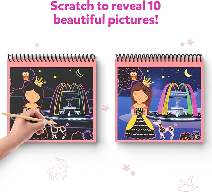 Skillmatics Scratch Art Book for Kids - Unicorns & Princesses, DIY Craft Kits, Christmas Stocking Stuffers, 30+ Scratch Stickers, Travel Toys, Gifts for Girls & Boys Ages 3, 4, 5, 6, 7, 8