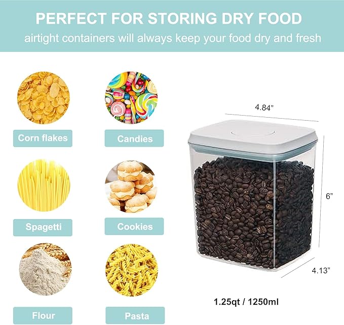 Airtight Food Storage Container Pop Containers With Lids, Bpa Free for Spaghetti Cereal Flour Rice Kitchen Organizer (rectangle 1250ml / 1.25qt)