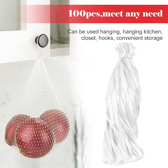 100 Pcs Reusable Mesh Produce Bags, 20 Inch Seafood Boil Bags for Crab with 100 Loop Closures, Onion Potato Storage Net Bag for Vegetables Fruits Seafood