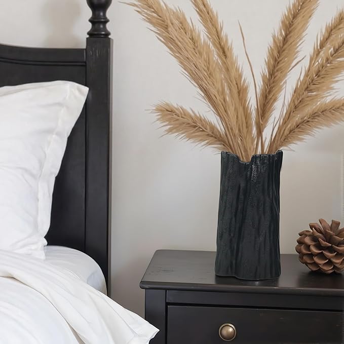 Black Matte Ceramic Vase, Organic Nature Shape, 7.5 Inch Boho Nordic Ins Style Decorative Flowers Vase, Living Room Bedroom Entryway Minimalist Centerpiece Decor, Birthday Gifts for Women