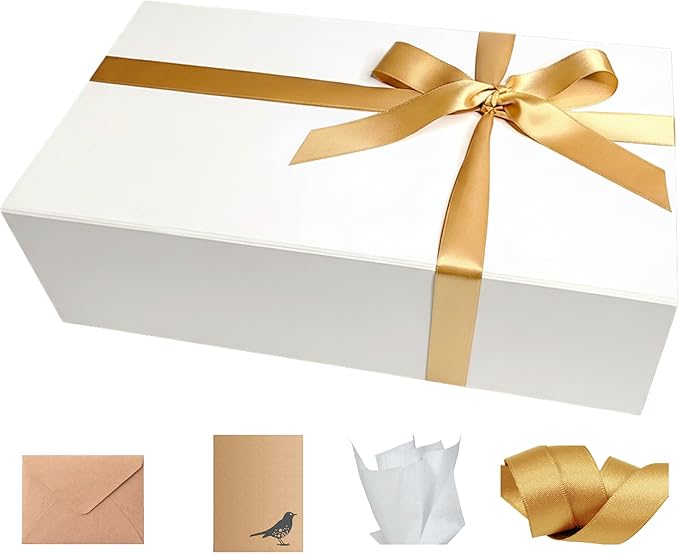 CECOBOX - Gift Boxes with Lids for Presents 11"x7.5"x3" - Matte, Collapsible Magnetic Closure Gift Box - Groomsmen & Bridesmaid Proposal Boxes, Wedding, PR, Birthdays, Holidays (White)