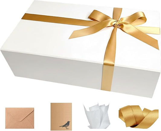 CECOBOX - Gift Boxes with Lids for Presents 11"x7.5"x3" - Matte, Collapsible Magnetic Closure Gift Box - Groomsmen & Bridesmaid Proposal Boxes, Wedding, PR, Birthdays, Holidays (White)