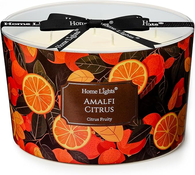 HomeLights 4-Wick Candles for Home Scented - 18oz Soy Wax Blend Candle Long-Lasting Fragrance, Eclectic Mixed Styles Home Decor and Housewarming Gifts, Amalfi Citrus