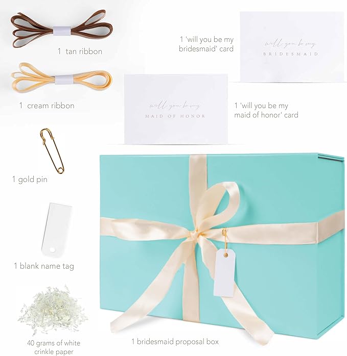 Gift Box Set - Bridesmaids Gifts for Wedding (1 Pack - Teal), All Occasions, Bridesmaid Proposal, Magnetic Boxes With Lids, Big Set For Bridal, 13.5 x 9 x 4.5 inches, Teal GiftBox