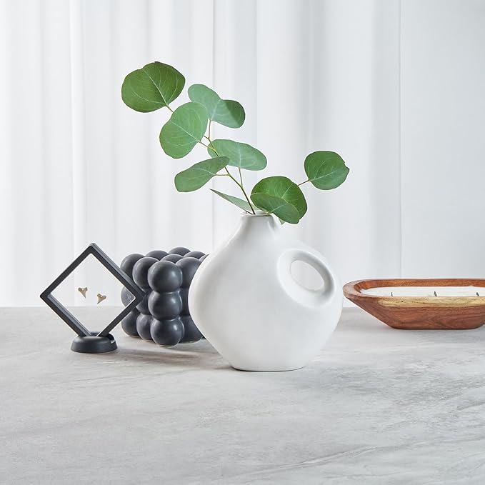 Restaurantware-Table Art Flower Vase, 1 Jug Vase - Minimalist Style, for Fresh Or Artificial Flowers, Black Ceramic Piece for Home Decor, Kitchen, Home, Living Room, Office, and More