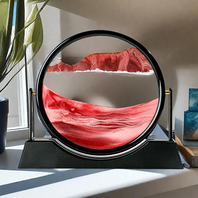 ZSDSZDZY Moving Sand Art Picture Liquid Motion, 3D Quicksand Décor, Deep Sea Sandscapes with Display Flowing Sand Frame for Relaxing, Desktop Office Home Decoration(Red)